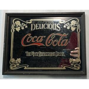 Vintage Delicious Coca-Cola Relieves Fatigue Drink Mirror Sign Tray 10” X 12”